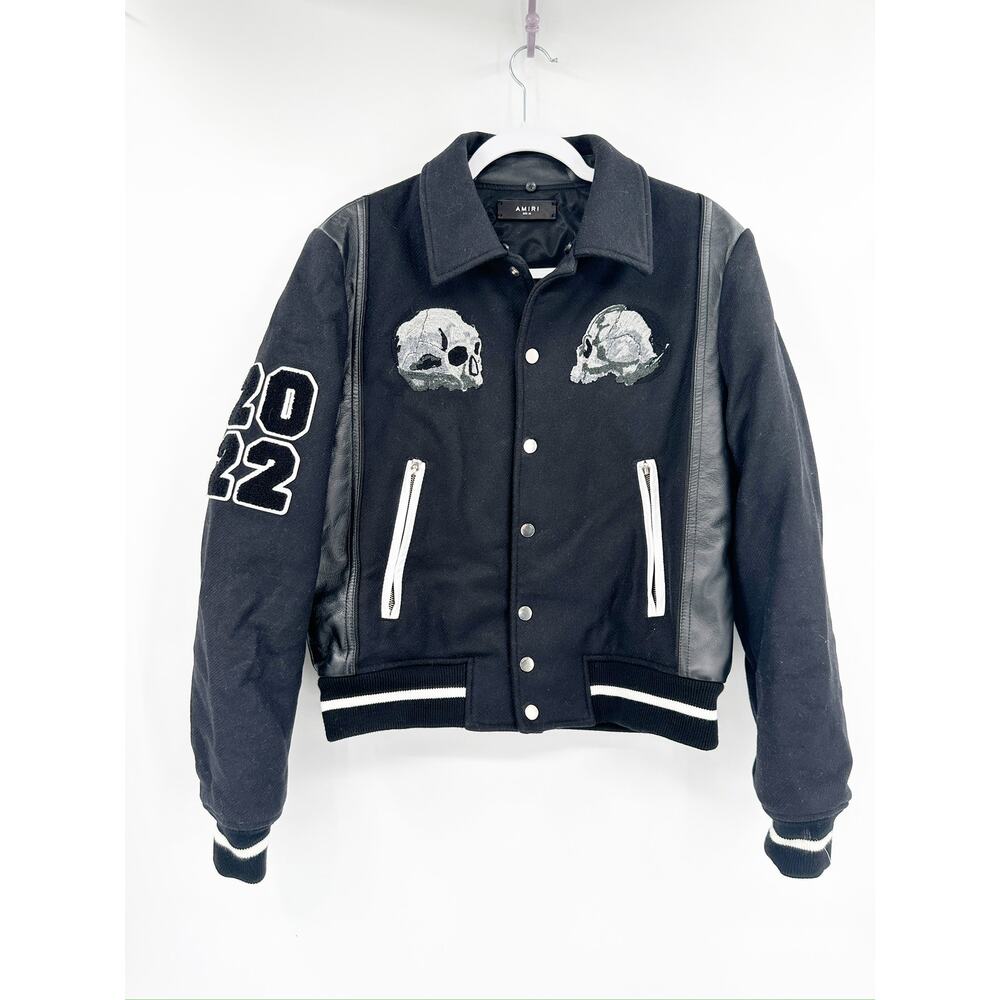 AMIRI Wes Lang Varsity Jacket Bomber Leather Skulls‎ Size 46 NO COLLAR
